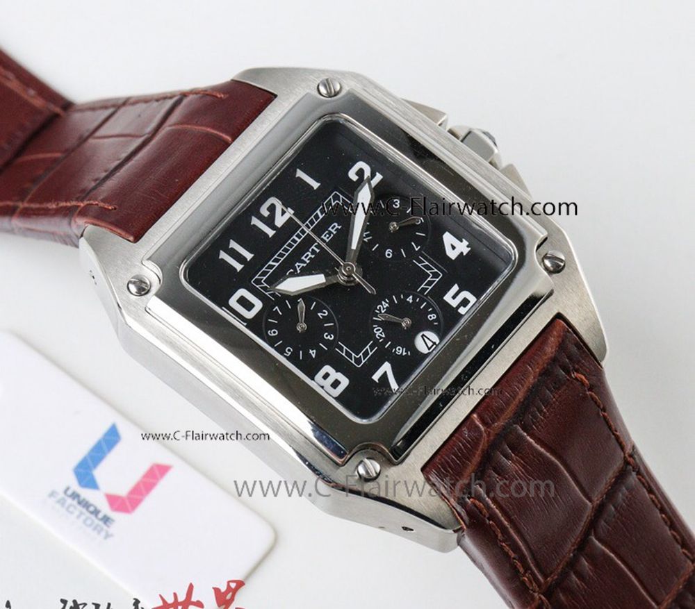 Swiss Copy Cartier Santos 100 Master Watches SS Black Face 42mm